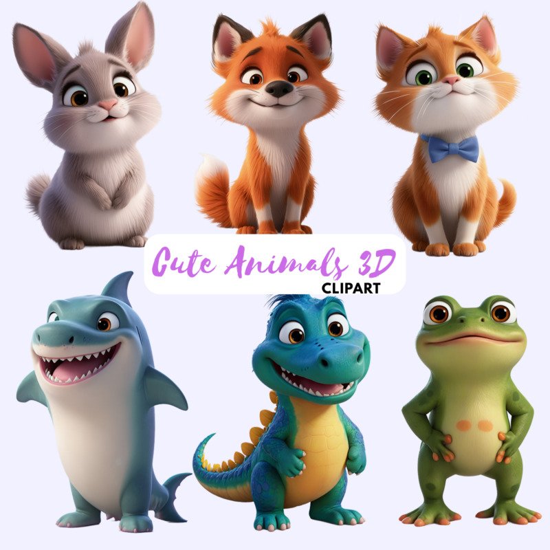 cute animals 3d clipart 2