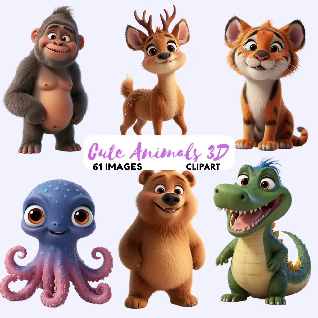 cute animals 3d clipart 3