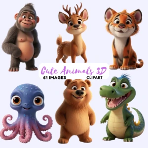cute animals 3d clipart 3