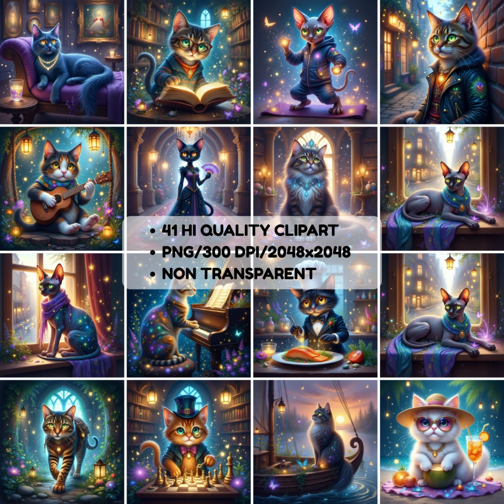 mystical cats clipart 3