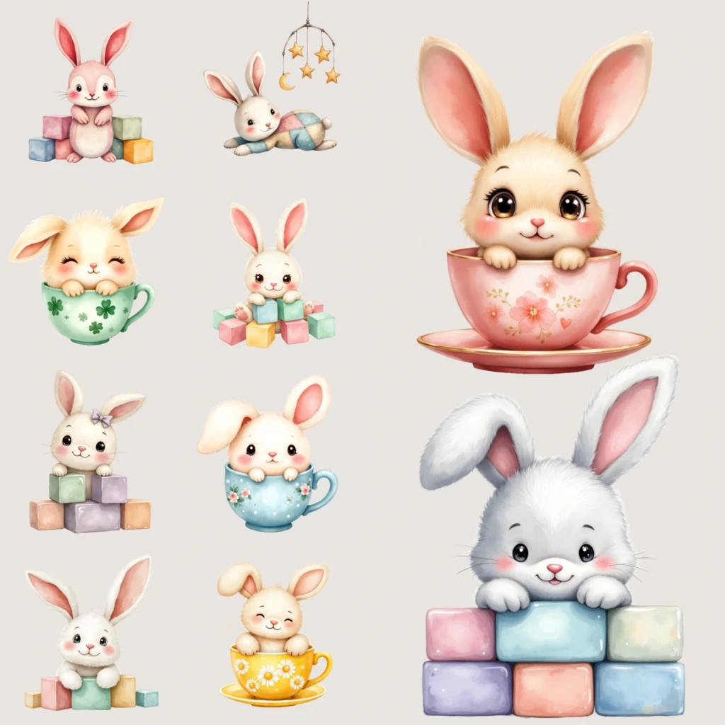 watercolor bunnies clipart 1
