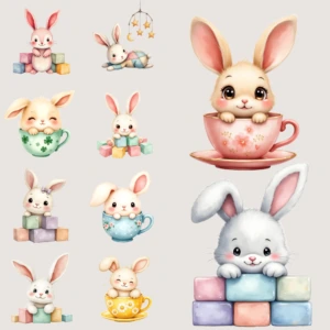 watercolor bunnies clipart 1