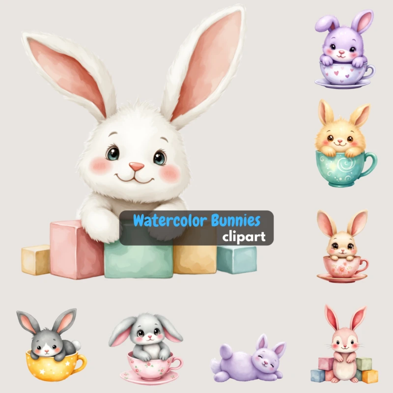 watercolor bunnies clipart 4