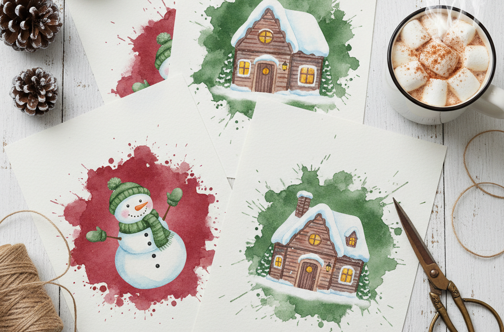 Transform Your Holiday Crafts with the Christmas Watercolor Splash Pages Bundle