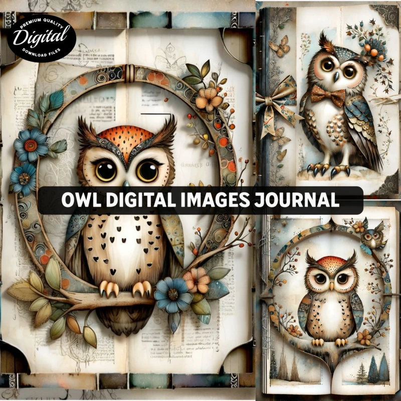 Owl Digital images junk journal Artboard 1