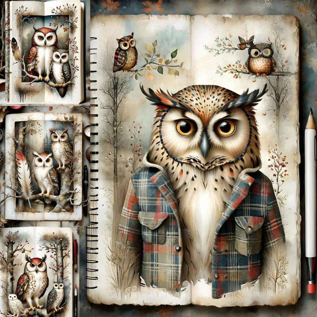 Owl Digital images junk journal Artboard 11