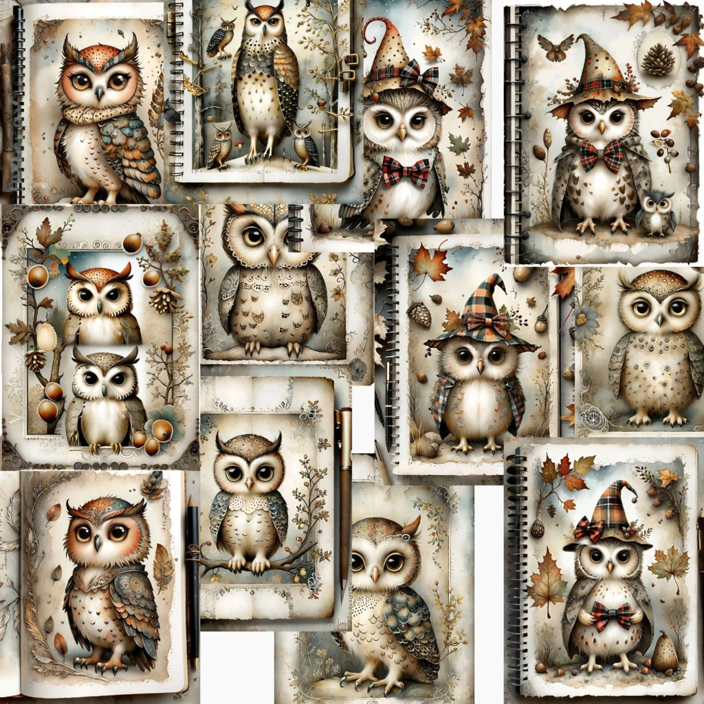 Owl Digital images junk journal Artboard 13
