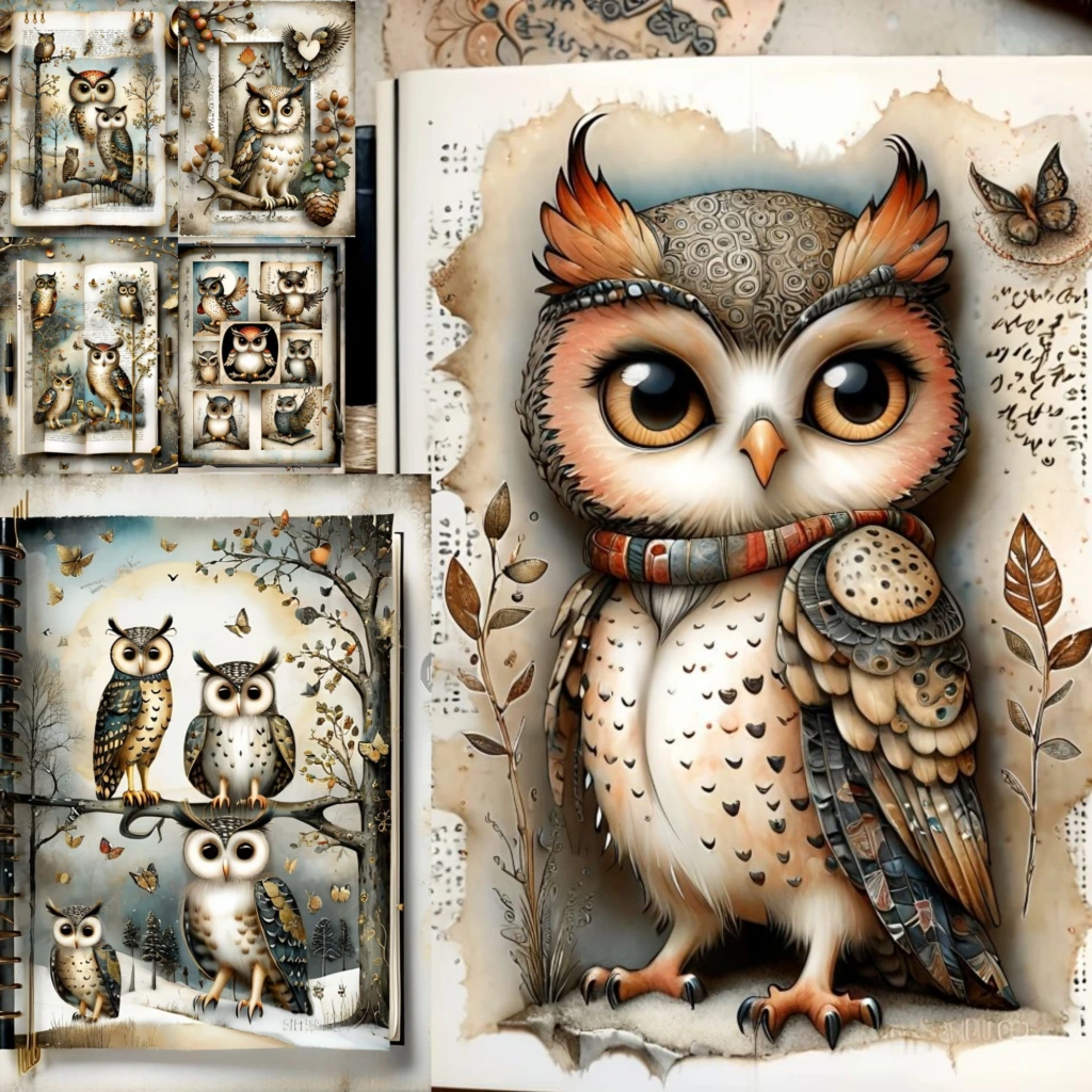 Owl Digital images junk journal Artboard 14