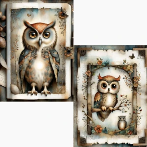 Owl Digital images junk journal Artboard 2