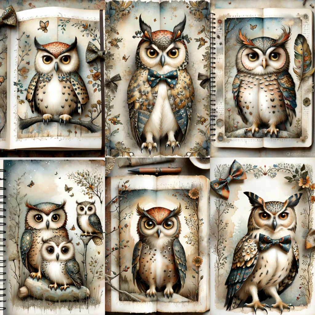 Owl Digital images junk journal Artboard 4