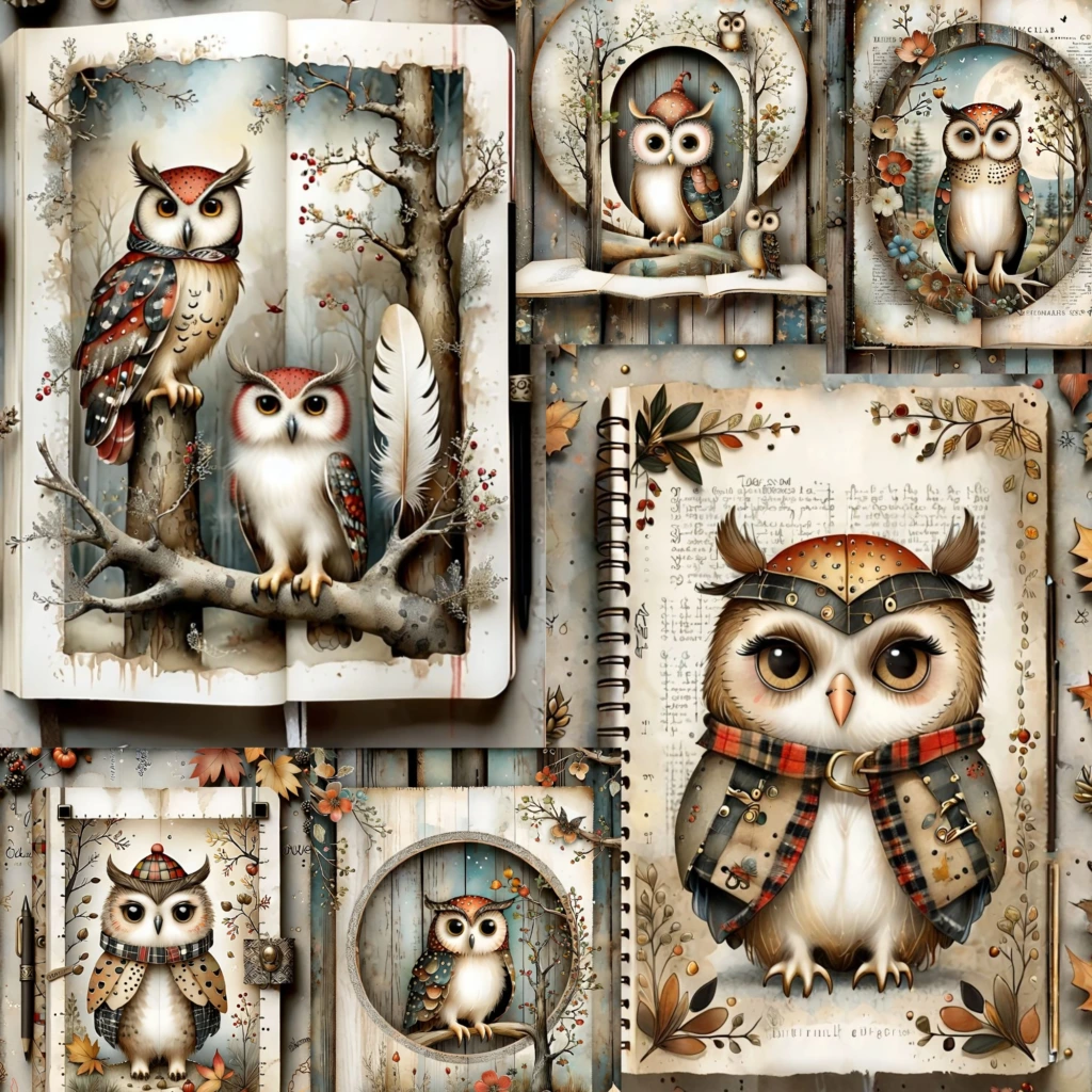 Owl Digital images junk journal Artboard 5