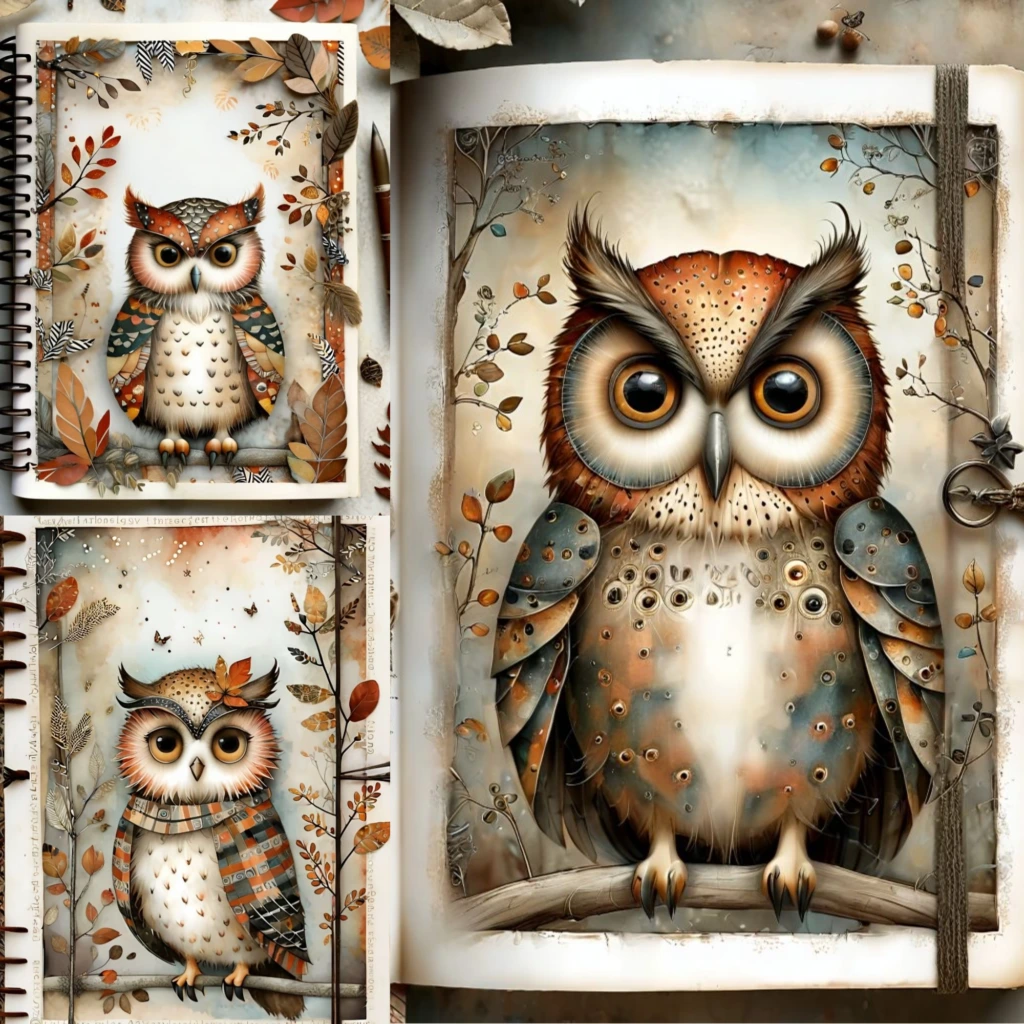 Owl Digital images junk journal Artboard 6