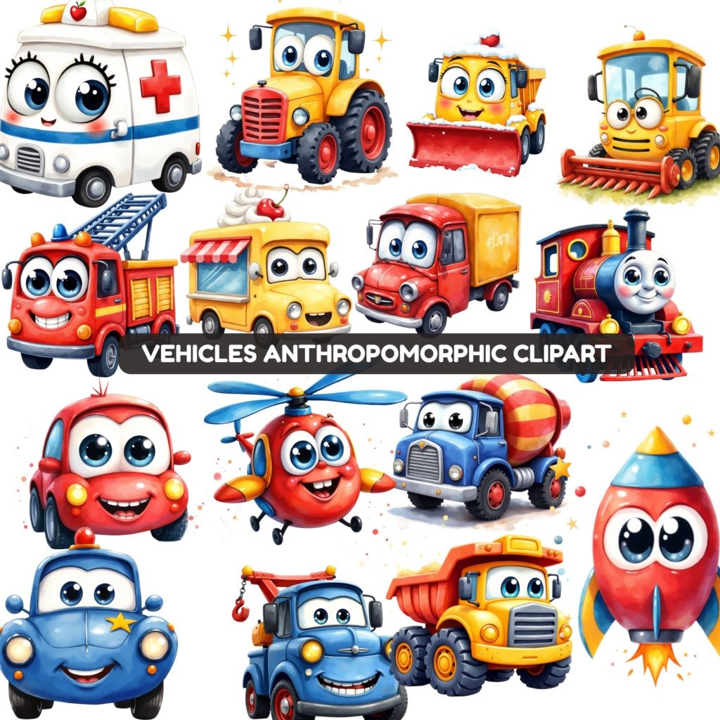 Vehicles Watercolor Clipart Bundle
