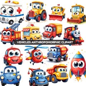 Vehicles Watercolor Clipart Bundle