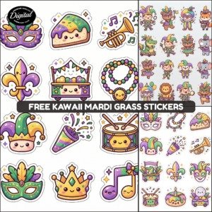 Free Kawaii Mardi Grass Stickers promos
