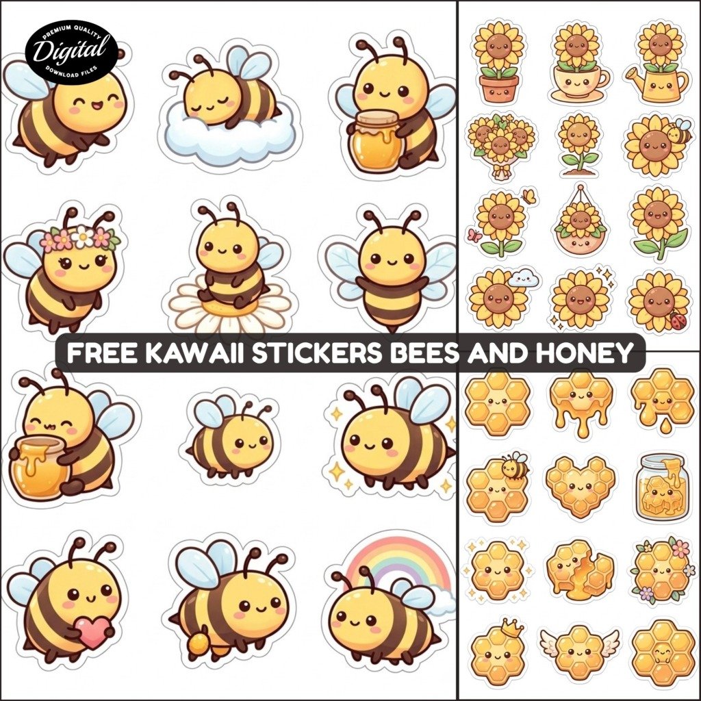 Free Kawaii Stickers Bees and Honey promos