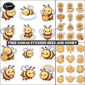 Free Kawaii Stickers Bees and Honey promos