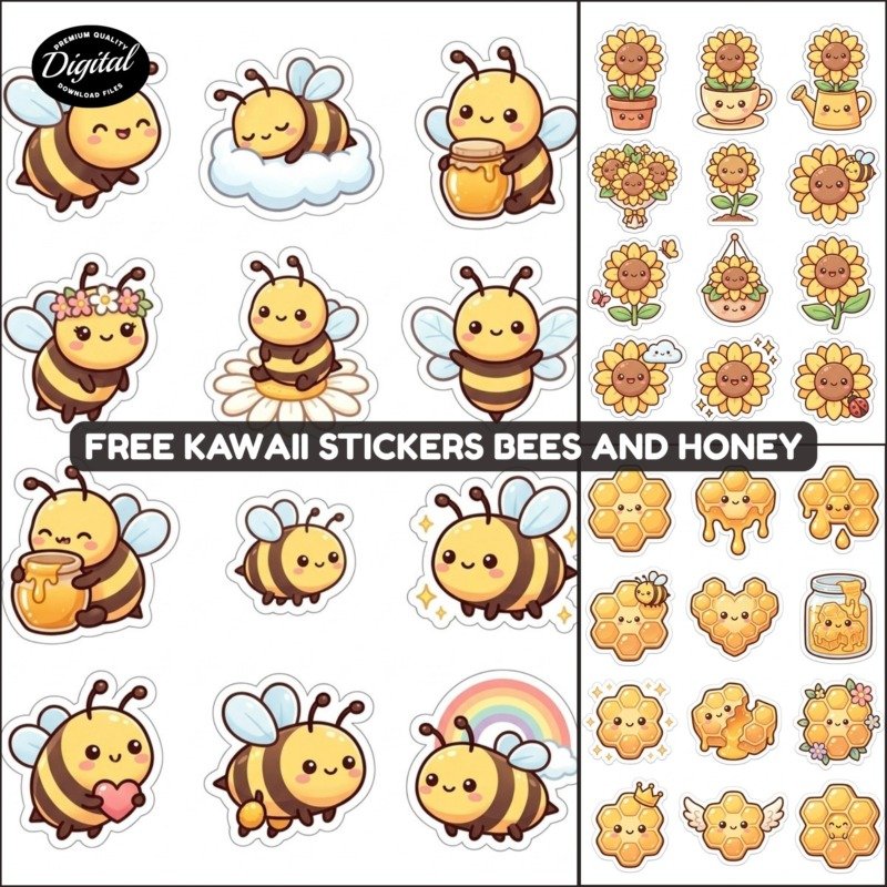 Free Kawaii Stickers Bees and Honey promos
