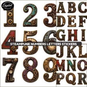 steampunk numbers letters stickers (2)