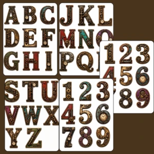 steampunk numbers letters stickers (3)