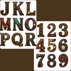 steampunk numbers letters stickers (4)