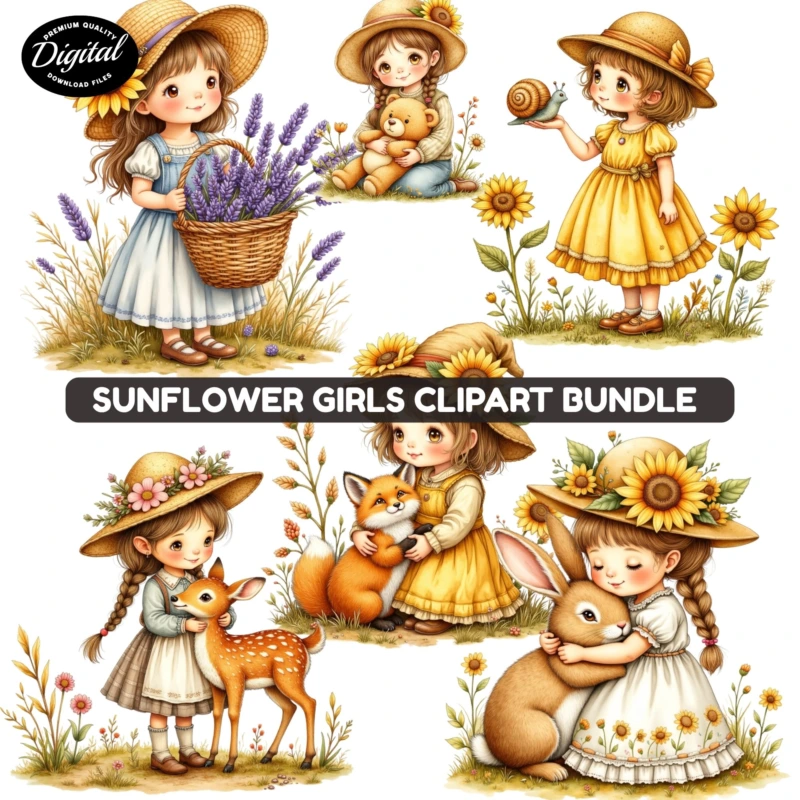 sunflower girls clipart (2)