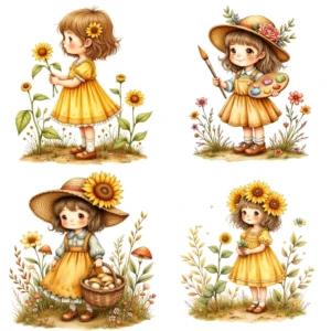 sunflower girls clipart (9)