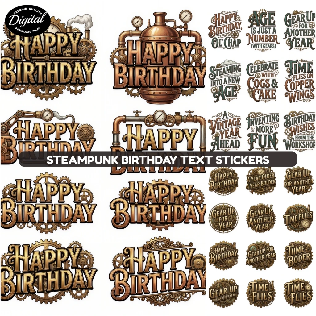steampunk birthday stickers (2)