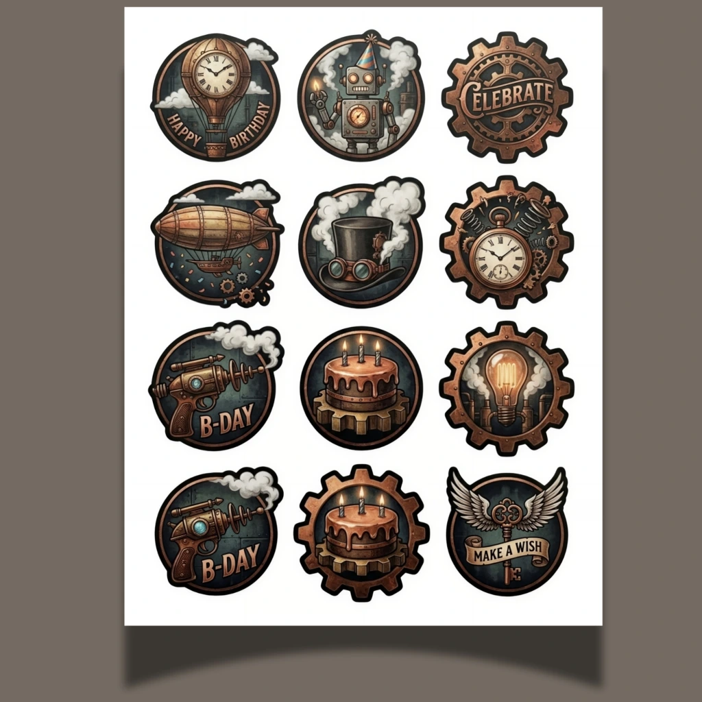 steampunk birthday stickers (4)