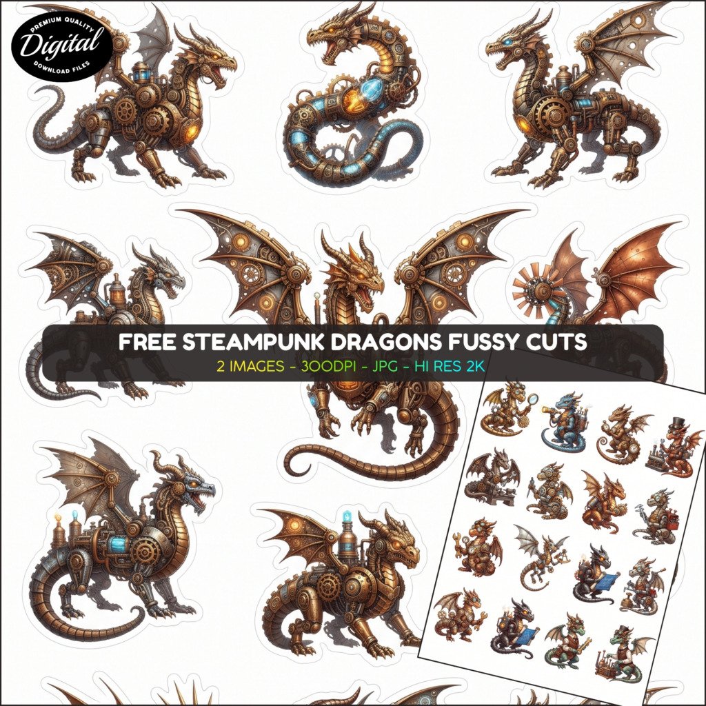 Free Steampunk Dragons Fussy Cuts Promo