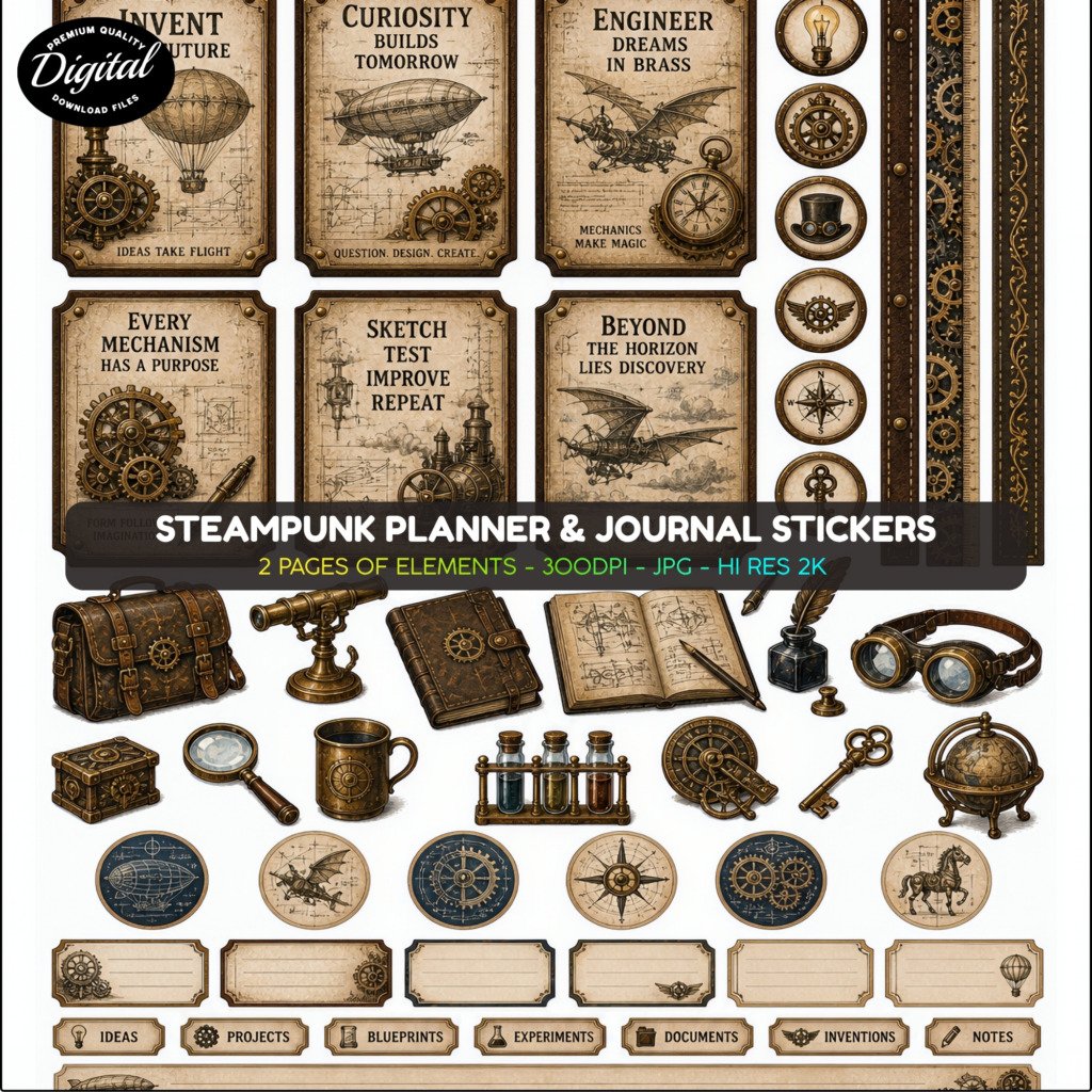 steampunk planner stickers (2)