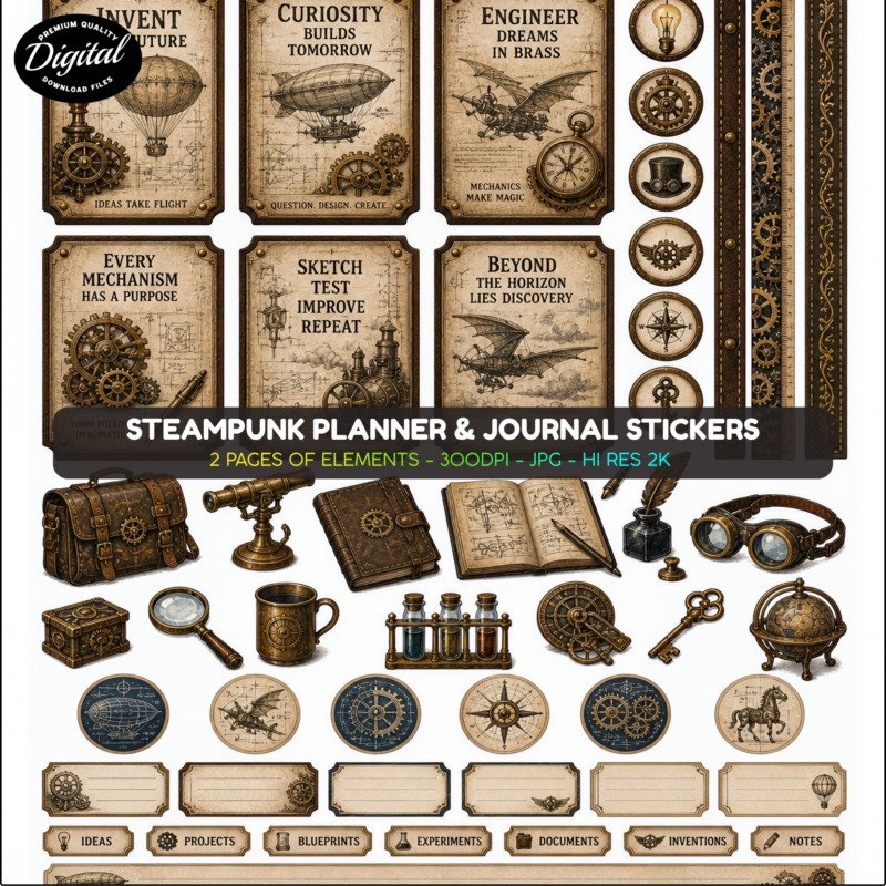 steampunk planner stickers (2)
