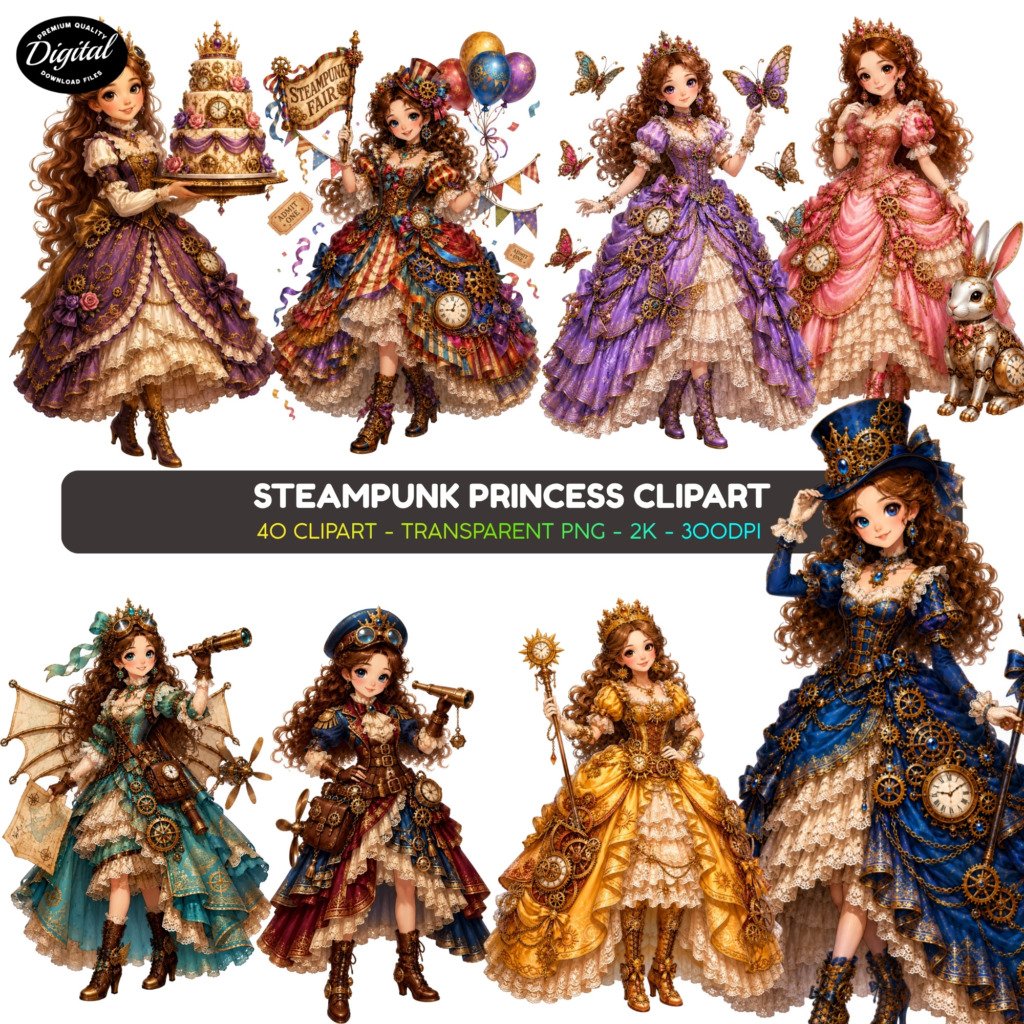 steampunk princess clipart (1)