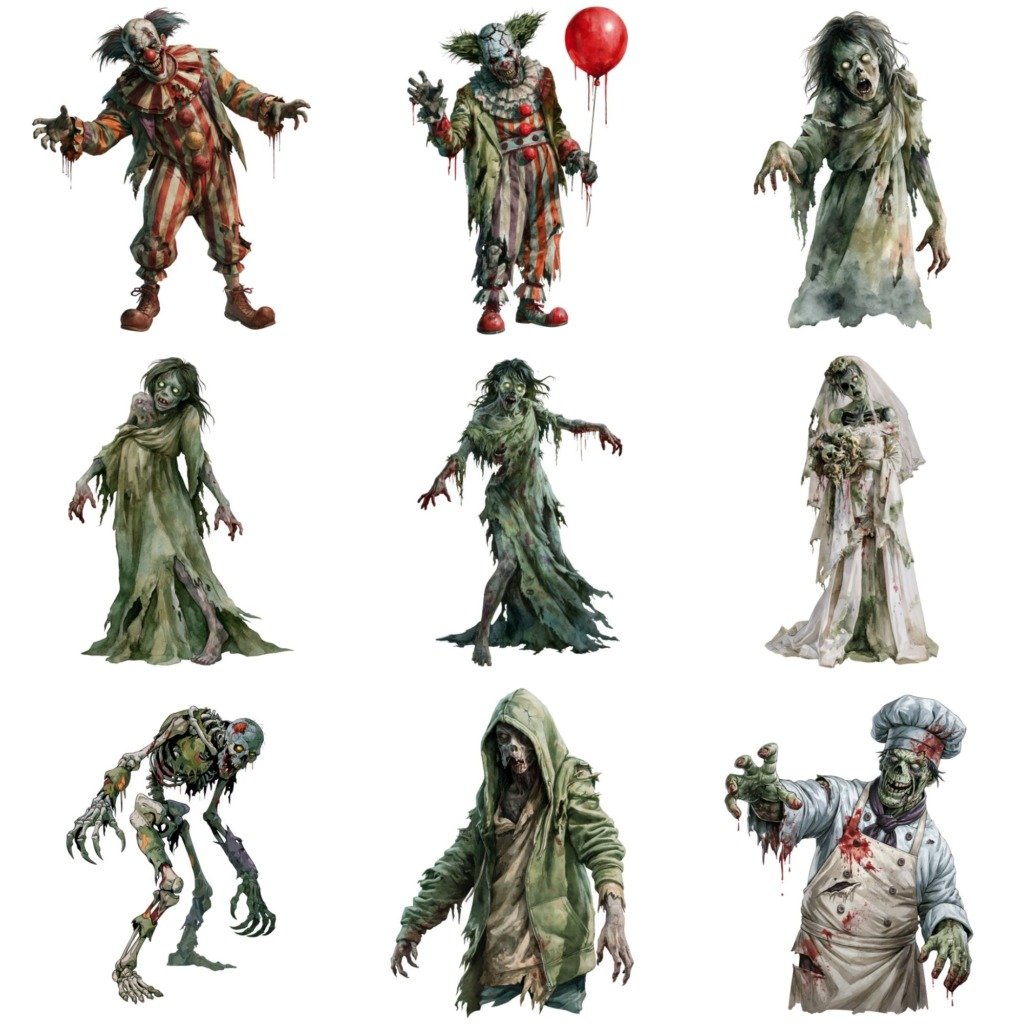 watercolor zombies clipart (1)