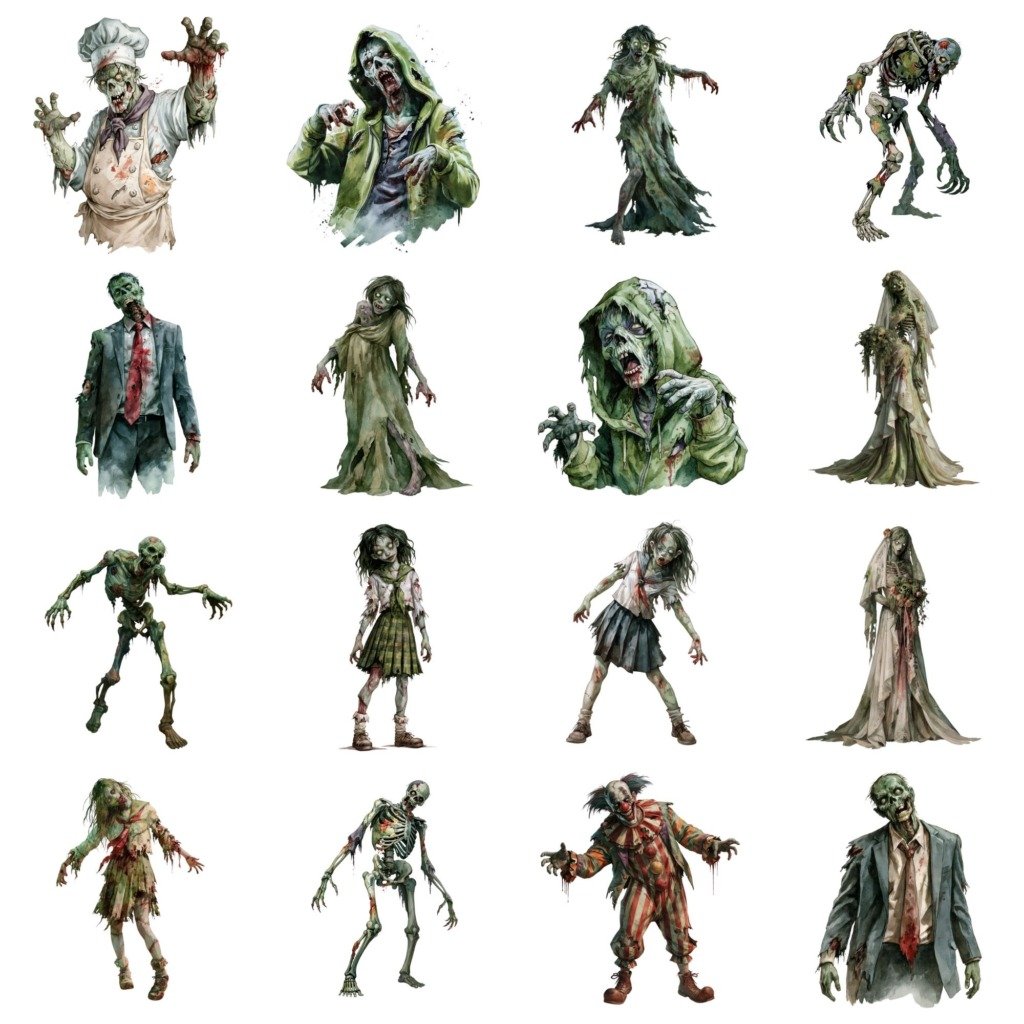 watercolor zombies clipart (3)