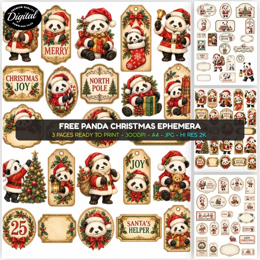 Free Panda Christmas Ephemera