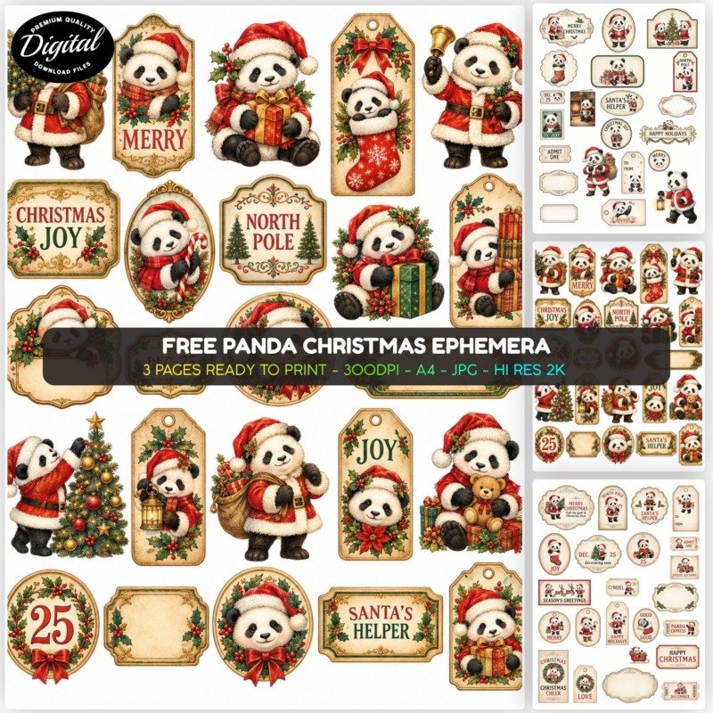 Free Panda Christmas Ephemera