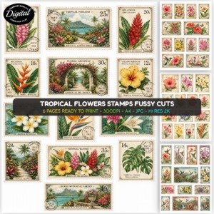 Tropical Flowers Stamps Fussy Cuts (1)