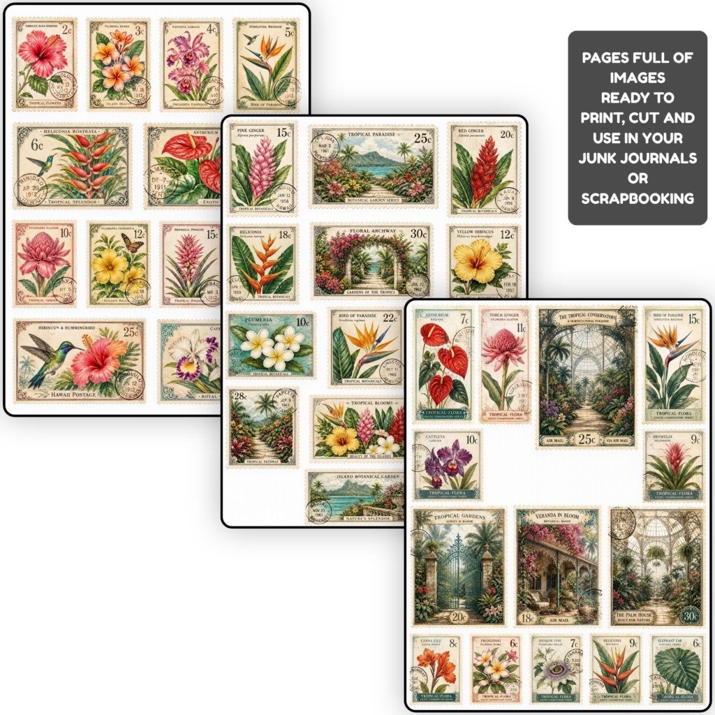 Tropical Flowers Stamps Fussy Cuts (2)