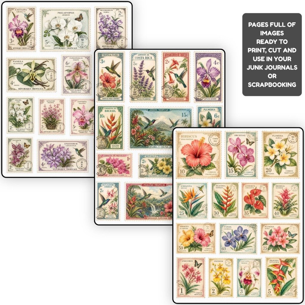 Tropical Flowers Stamps Fussy Cuts (3)