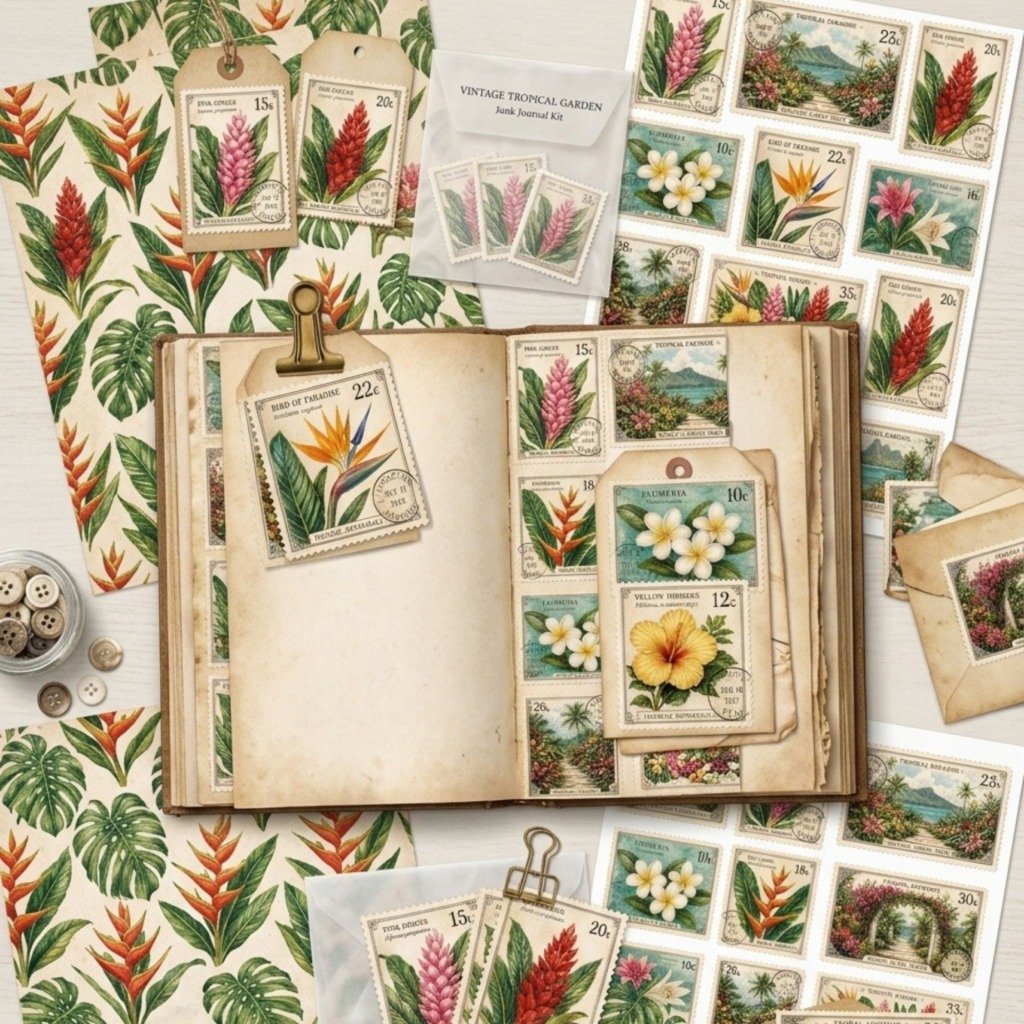 Tropical Flowers Stamps Fussy Cuts (4)