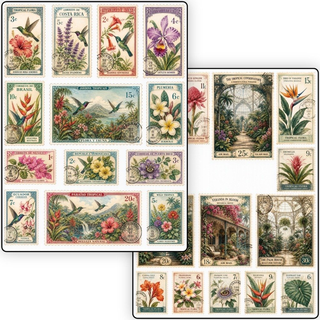Tropical Flowers Stamps Fussy Cuts (5)