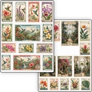 Tropical Flowers Stamps Fussy Cuts (5)