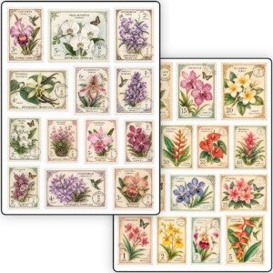 Tropical Flowers Stamps Fussy Cuts (6)