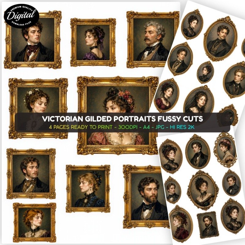 Victorian Gilded Portraits Fussy Cuts (1)