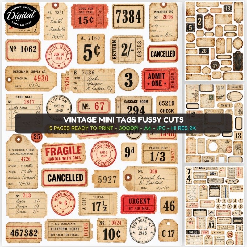 Vintage Mini Tags Fussy Cuts promo